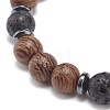 Natural Lava Rock & Wood Beaded Stretch Bracelet BJEW-JB08535-02-6
