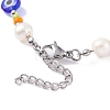 Natural Pearl & Evil Eye Protection Beaded Bracelet for Women BJEW-TA00057-5