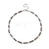 Natural Larvikite & Pearl & Crystal Rhinestone Beaded Necklace for Women NJEW-JN04209-05-1