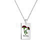 Rectangle with Birth Flower Stainless Steel Pendant Necklace for Women ZODI-PW0003-01A-1