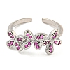 Flower Rack Plating Brass Micro Pave Cubic Zirconia Open Cuff Rings for Women RJEW-N047-01P-04-RS-2