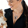 3Pcs Alloy Crystal Rhinestone Wing Paw Print and Glass Magnetic Flat Round Locket Pendant Ball Chain Necklaces for Women NJEW-DR00042-5