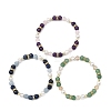 Natural Gemstone & Shell Pearl & Brass Rhinestone Beaded Stretch Bracelets for Girls BJEW-JB14087-3