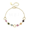 Natural Mixed Gemstone Faceted Cube Beaded Brass Chain Bracelets for Women BJEW-JB14334-5