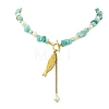 304 Stainless Steel Fish Pendant Natural Amazonite Chip and Pearl Beaded Necklaces for Women NJEW-JN06299-01-3