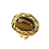 Oval Natural Tiger Eye Finger Rings RJEW-M063-01G-11-2