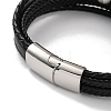 Men's Braided Black PU Leather Cord Multi-Strand Bracelets BJEW-K243-11P-3