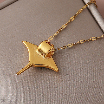 304 Stainless Steel Ocean Ray Fish Pendant Necklaces for Women RI8300-1