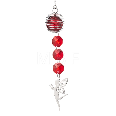 Glass Round & Octagonal Beads Hanging Suncatchers HJEW-JM04617-03-1