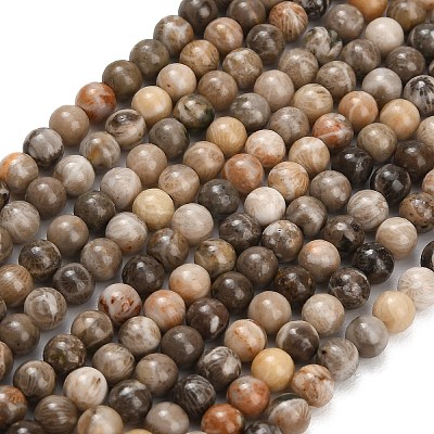 Natural Fossil Coral Beads Strands G-C288-A01-4mm-1