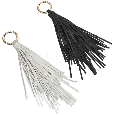2Pcs 2 Colors PU Leather Tassel Pendan Keychains FIND-CL0001-88C-1