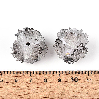 Polymer Clay Rhinestone Beads with Embossed Resin Roses RESI-T059-04B-1