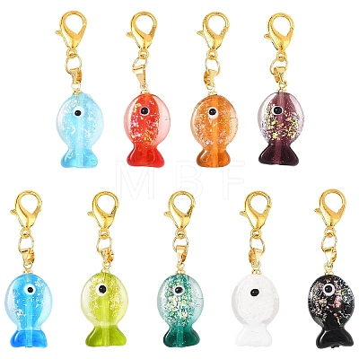 9Pcs Handmade Dichroic Foil Lampwork Pendant Decorations HJEW-YW00254-1