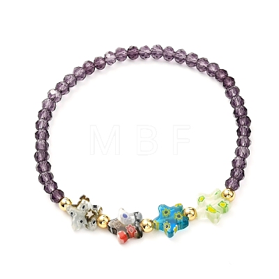 Star & Faceted Glass Beads Stretch Bracelet for Teen Girl Women BJEW-JB06932-1