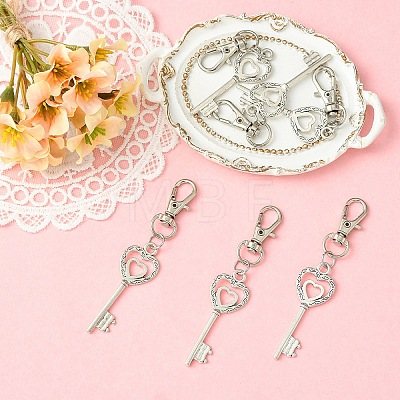 6Pcs Heart Key Alloy Pendant Decorations HJEW-YW00392-1