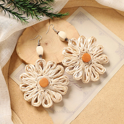 Bohemian Wood & Rattan Wood Woven Dangle Earrings WG21945-08-1