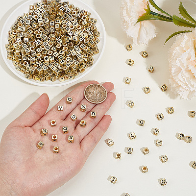 880Pcs Antique Golden Plated Large Hole Acrylic Letter European Beads PACR-PA0001-22-1