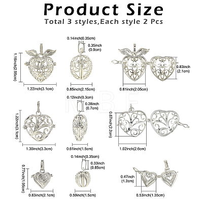 6Pcs 3 Styles Brass & Alloy  Bead Cage Pendants FIND-YW0011-82-1