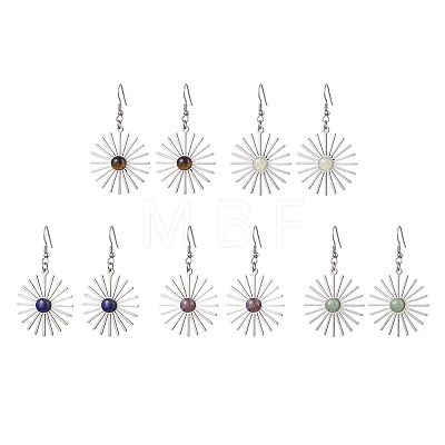 Star 201 Stainless Steel Natural Gemstone Dangle Earrings for Women EJEW-JE05835-1