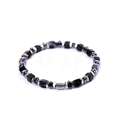Natural Black Banded Agate(Dyed & Heated) Cube Beaded Stretch Bracelets for Women EZ7380-3-1