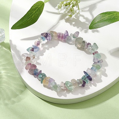 Natural Fluorite Chip Beads Stretch Bracelets for Women BJEW-JB10688-06-1