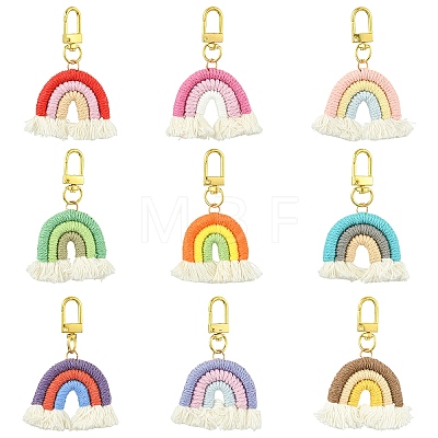 Cotton Macrame Rainbow Keychain HJEW-YW00007-01-1