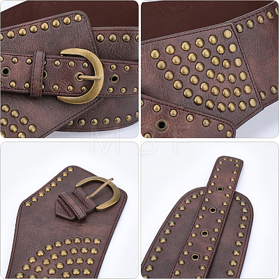 Retro Antique Bronze Alloy Rivets PU Leather Whide Waist Belts for Women AJEW-WH20098-075B-1