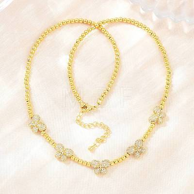 Brass Micro Pave Clear Cubic Zirconia Butterfly and Round Beaded Necklaces KK-CBA4547-13G-1