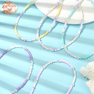 Glass Seed & Plastic Imitation Pearl Beaded Necklace NJEW-JN04377-1