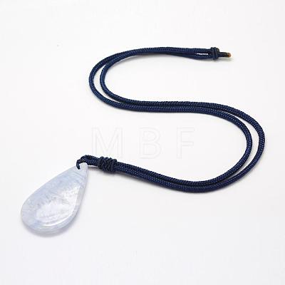 Natural Blue Lace Agate Pendant Necklaces NJEW-E110-02A-1