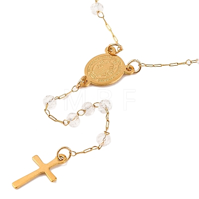 Ion Plating(IP) Crucifix Cross 304 Stainless Steel Rosary Bead Necklaces NJEW-M075-04G-01-1