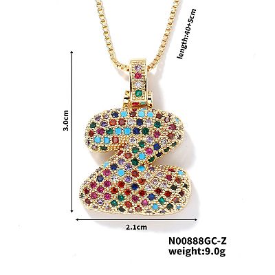 Brass Pave Colorful Cubic Zirconia Letter Pendant Box Chain Necklaces NU0575-26-1