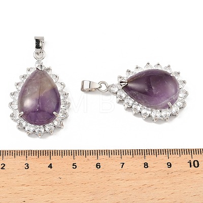 Natural Amethyst & Rhinestone Pendants G-K338-31P-12-1