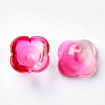 4-Petal Transparent Spray Painted Glass Bead Caps X-GGLA-S054-009B-02-1