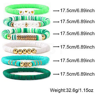 Polymer Clay Heishi Beaded Stretch Bracelets with Brass Beads for Daily Wear and Casual Style JO6865-1-1