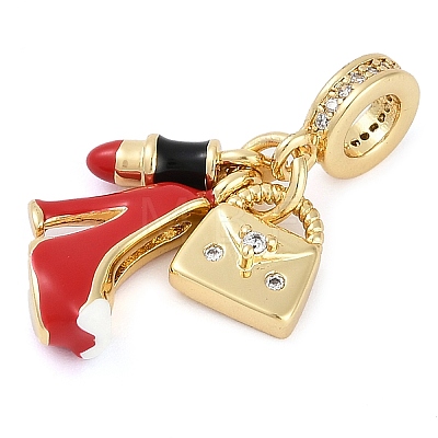 Rack Plating Brass Clear Cubic Zirconia Makeup European Dangle Charms KK-P287-34A-G-1
