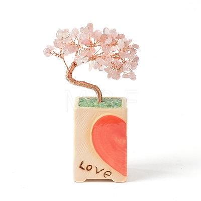 Heart Money Tree Natural Rose Quartz Bonsai Display Decorations DJEW-G027-16RG-03-1