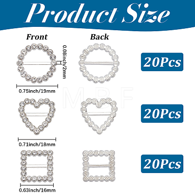 60Pcs 3 Styles Alloy Rhinestone Slider Buckles FIND-CY0001-92-1