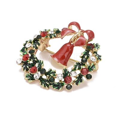 Colorful Christmas Wreath with Bell Enamel Pin with Rhinestone X-JEWB-A004-07G-1