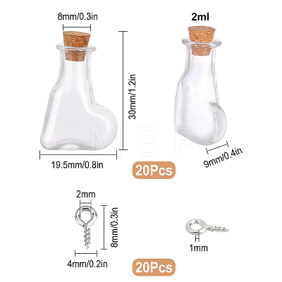 SUNNYCLUE 40Pcs 2 Style Glass Bottles AJEW-SC0001-30-1