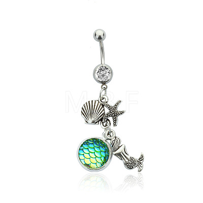 316L Surgical Stainless Steel Mermaid Starfish Dangle Belly Rings WG35D2C-05-1