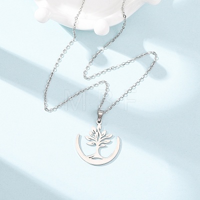 304 Stainless Steel Tree Pendant Cable Chain Necklaces for Men Women NJEW-K308-05D-P-1