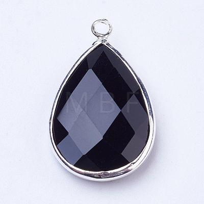 Silver Color Plated Brass Glass Teardrop Pendants GLAA-M006-A-12S-1