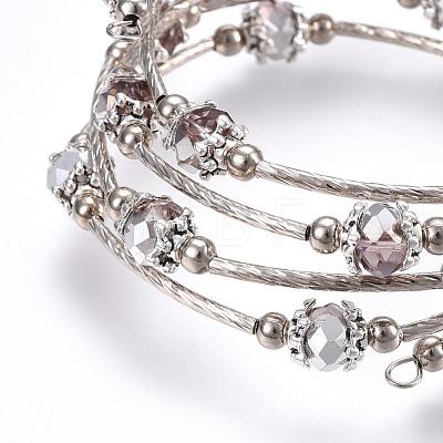 Five Loops Faceted Glass Wrap Bracelets BJEW-JB04135-04-1