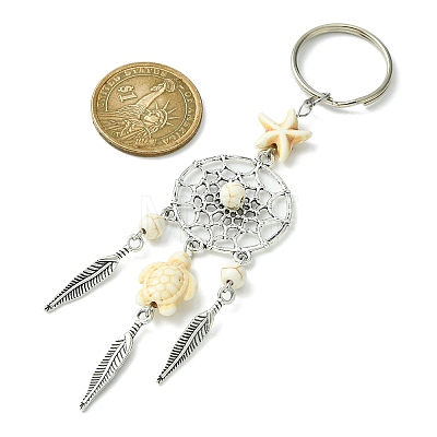 Alloy Woven Net/Web with Feather Pendant Keychain KEYC-JKC00590-02-1