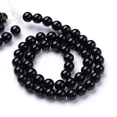 Natural Black Onyx Round Bead Strands G-T055-12mm-10-1