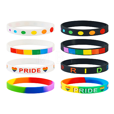 20Pcs 8 Style Rainbow Color Pride Silicone Heart Cord Bracelets Set for Men Women BJEW-TA0001-06-1