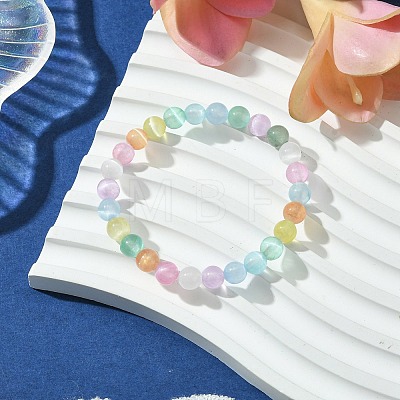 6mm Dyed Natural Selenite Round Beaded Stretch Bracelets for Women BJEW-JB10815-1