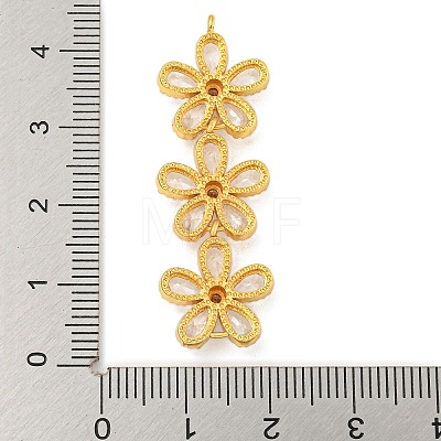 Brass Pave Clear Cubic Zirconia Three Flower Links Connector Charms KK-P277-51G-1