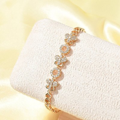 Brass Micro Pave Cubic Zirconia Chain Bracelets KK-R217-44G-1